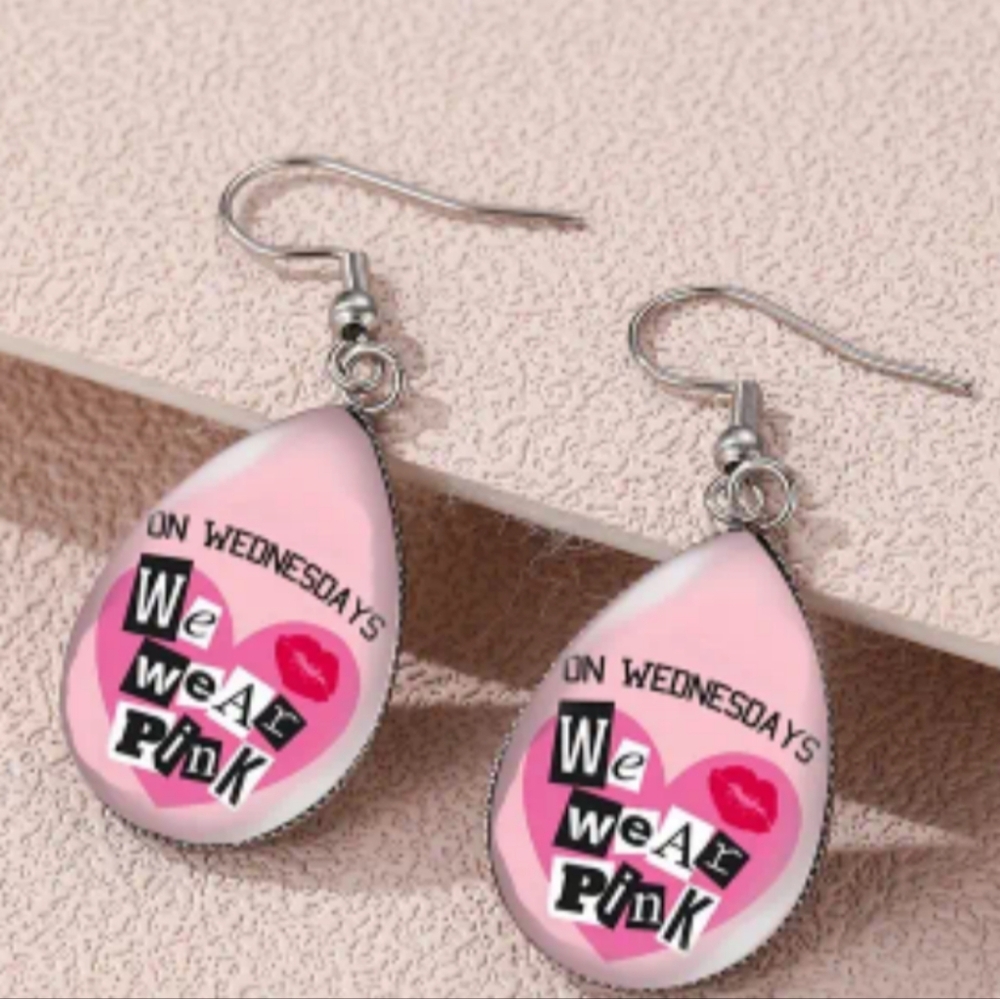 2/30$ Or 3/$35 Butterly Pink Mean Girl Theme Movie Teardrop‎ Earrings-(#0202)